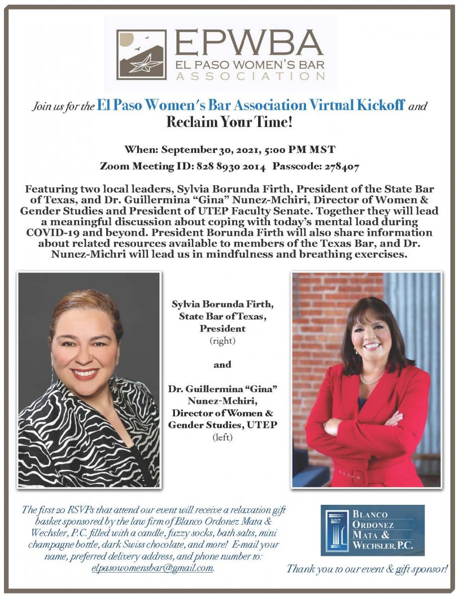 Join us for the El Paso Women&#039;s Bar Association Virtual Kickoff and Reclaim Your Time!